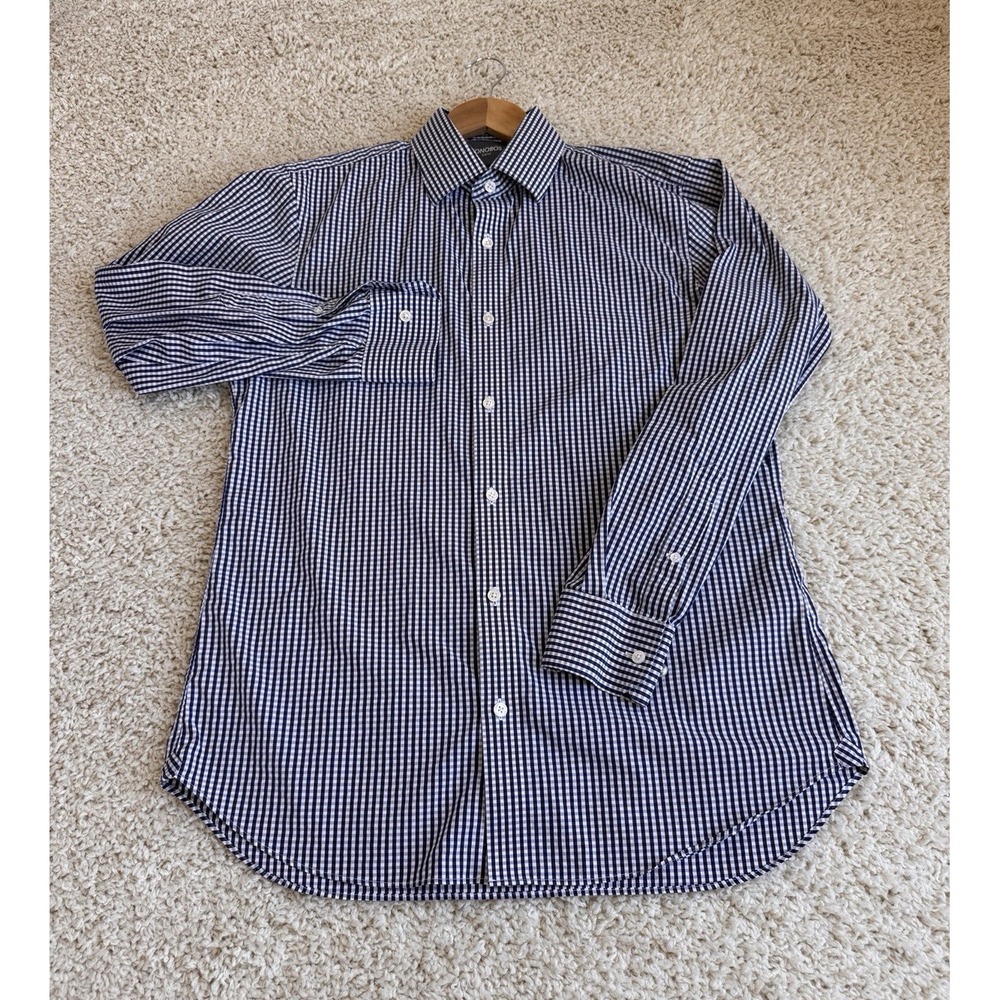 Bonobos Button Down Shirt Mens 16/34 Navy Gingham Excellent Tailored Slim Fit